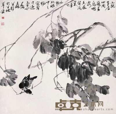 王和平 葡萄小鸟 立轴 68×68cm